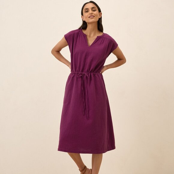 New Pact Coastal Double Gauze Tie Waist Midi Dress in Sangria XL - Picture 1 of 5
